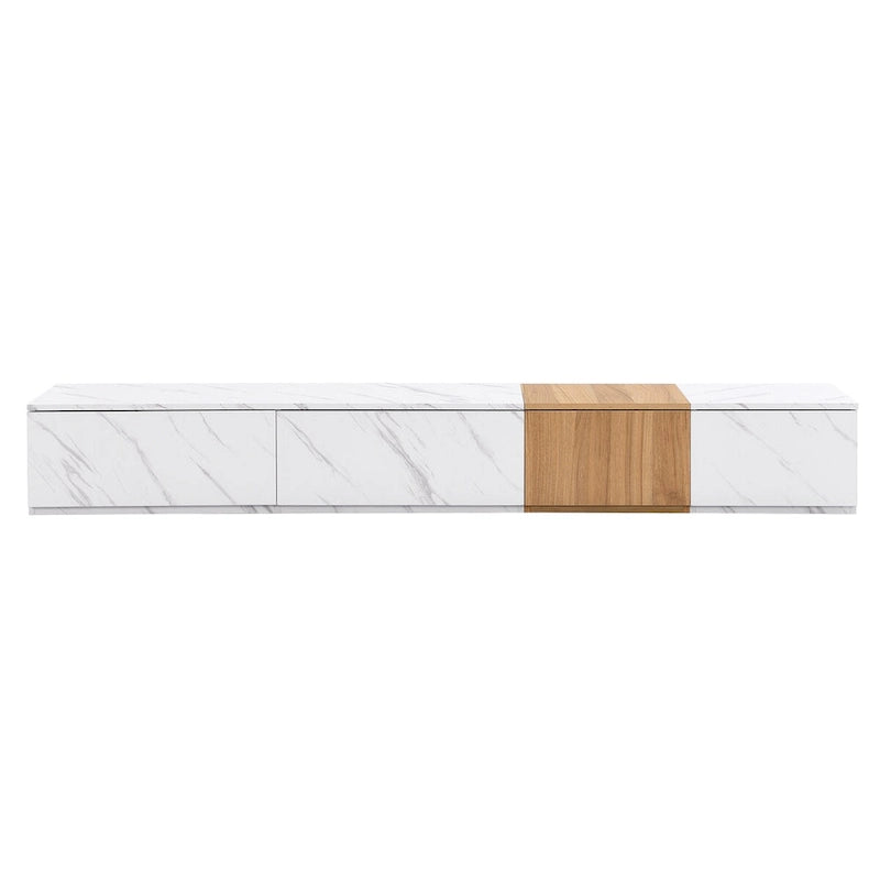 Meuble TV pour téléviseurs jusqu'à 88", Meuble TV modulable moderne avec 4 tiroirs de rangement