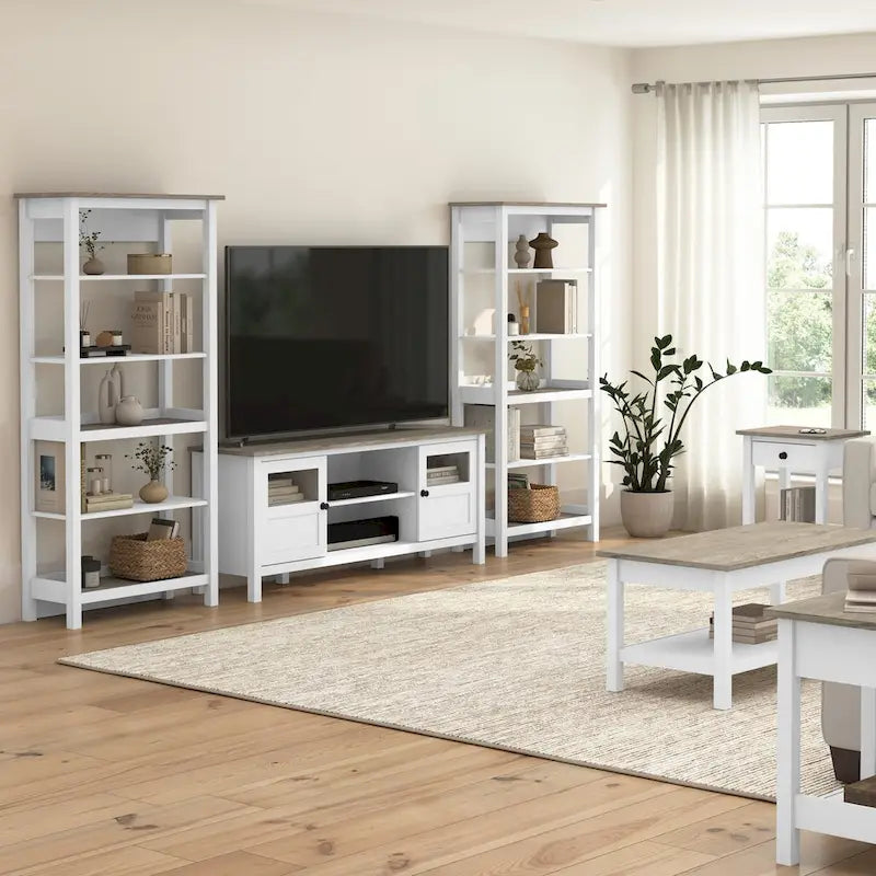 Meuble TV Bush Furniture Mayfield 60W avec portes et étagères.