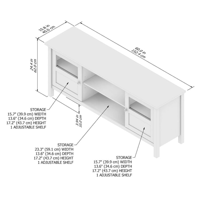 Meuble TV Bush Furniture Mayfield 60W avec portes et étagères.