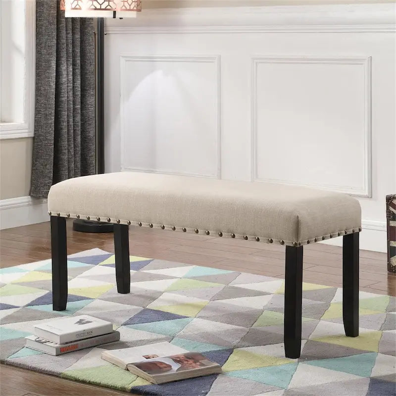 Banc de salle à manger en tissu avec clous décoratifs et cadre en bois