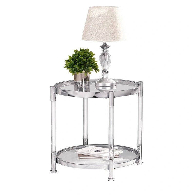 Table d'appoint à 2 niveaux en verre trempé avec cadre en acier et acrylique Grondin Modern Contemporary