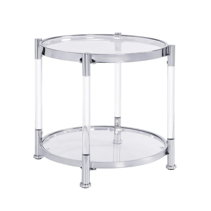 Table d'appoint à 2 niveaux en verre trempé avec cadre en acier et acrylique Grondin Modern Contemporary