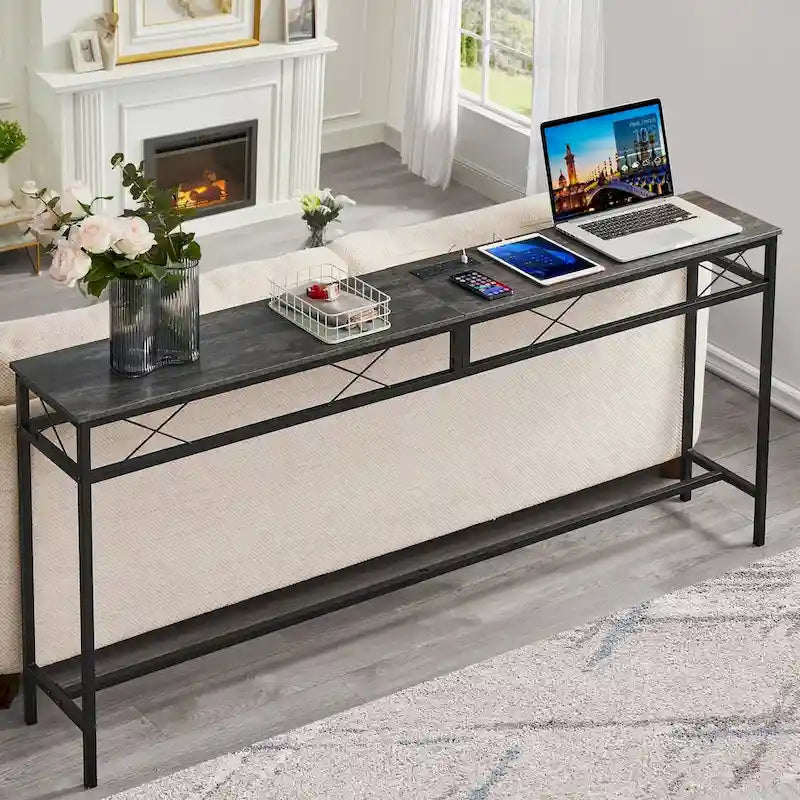 Console de table Javlergo avec station de charge et ports USB, Gris anthracite