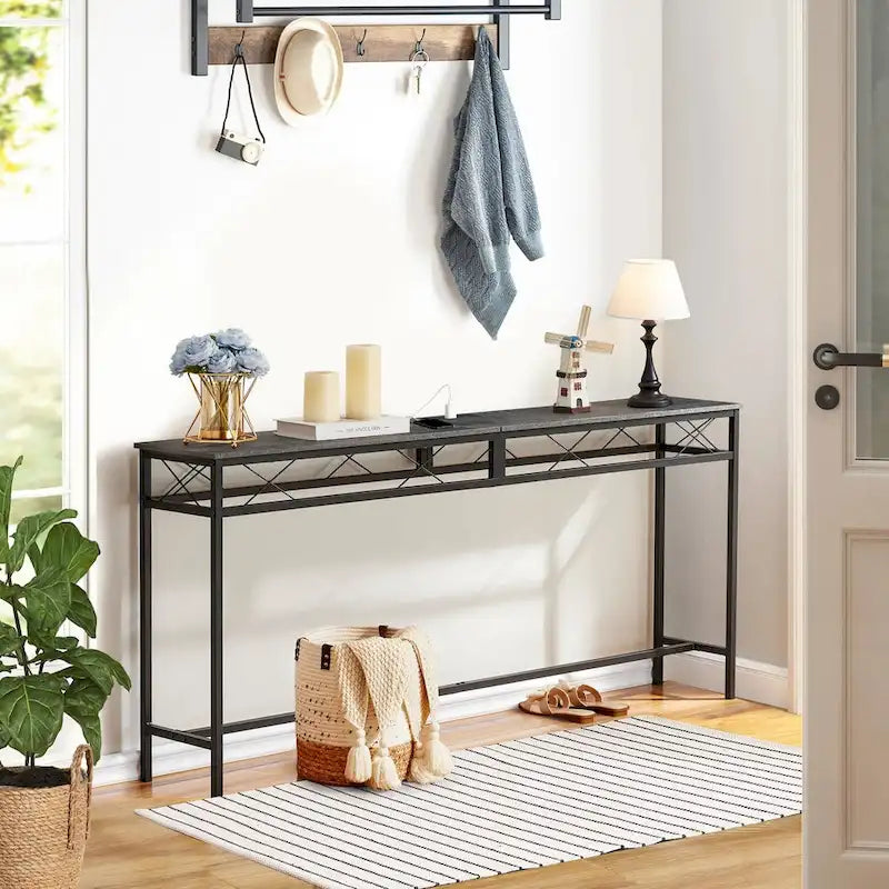 Console de table Javlergo avec station de charge et ports USB, Gris anthracite
