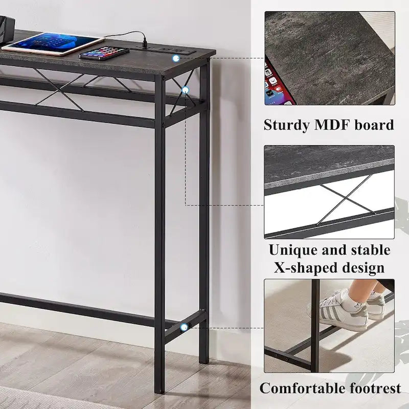 Console de table Javlergo avec station de charge et ports USB, Gris anthracite