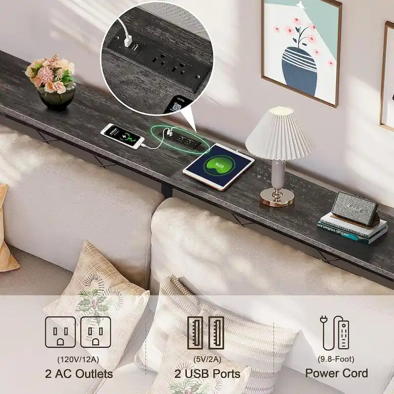 Console de table Javlergo avec station de charge et ports USB, Gris anthracite