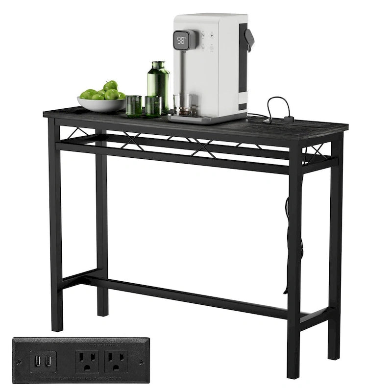 Console de table Javlergo avec station de charge et ports USB, Gris anthracite