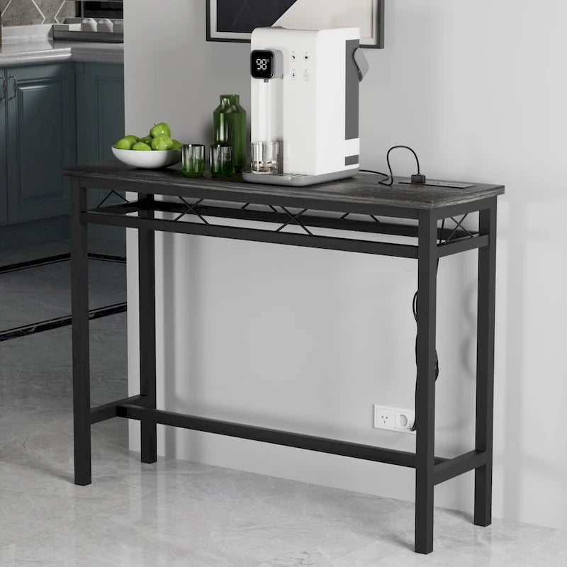 Console de table Javlergo avec station de charge et ports USB, Gris anthracite