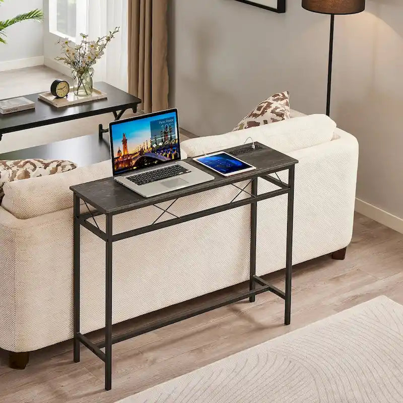 Console de table Javlergo avec station de charge et ports USB, Gris anthracite