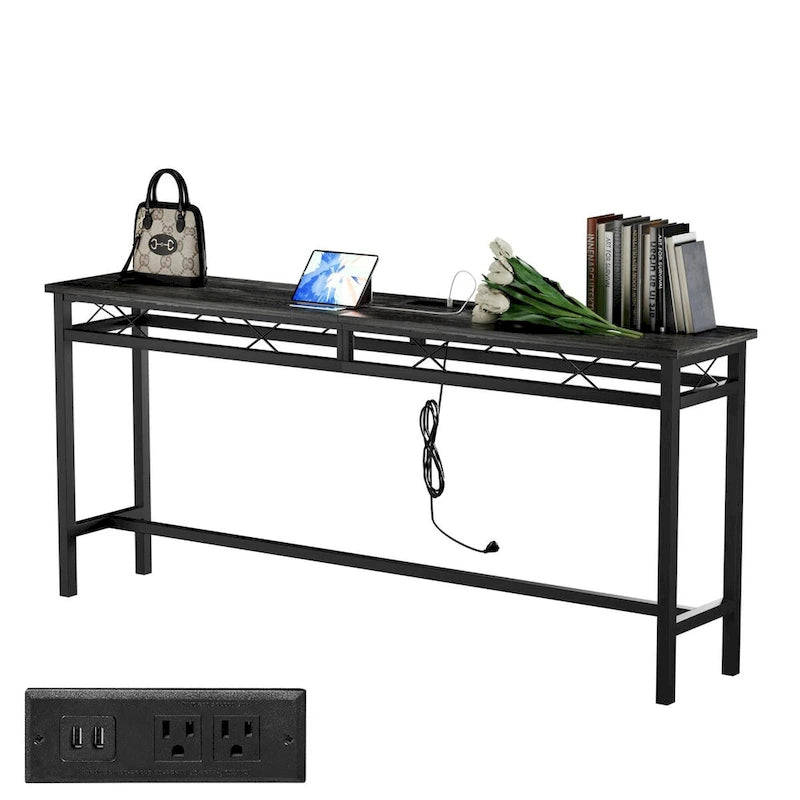 Console de table Javlergo avec station de charge et ports USB, Gris anthracite