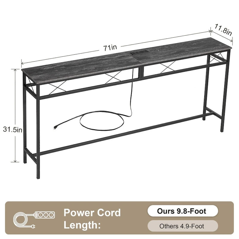 Console de table Javlergo avec station de charge et ports USB, Gris anthracite