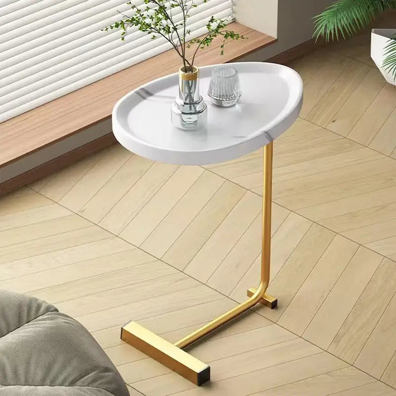 2 tables d'appoint en forme de C blanches, table de bout, table d'appoint pour canapé et lit