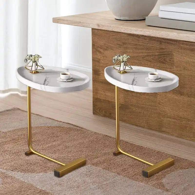 2 tables d'appoint en forme de C blanches, table de bout, table d'appoint pour canapé et lit
