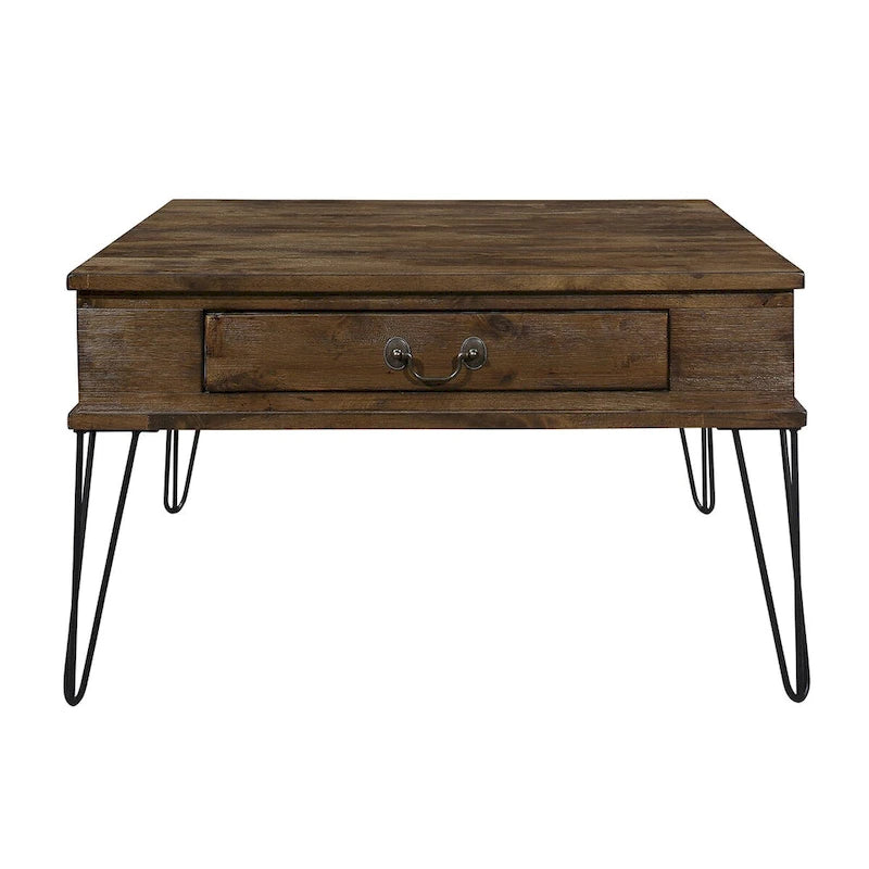 Itti Table Basse Carrée de Salon, 2 Tiroirs, Bois Marron, Noir, 81 cm