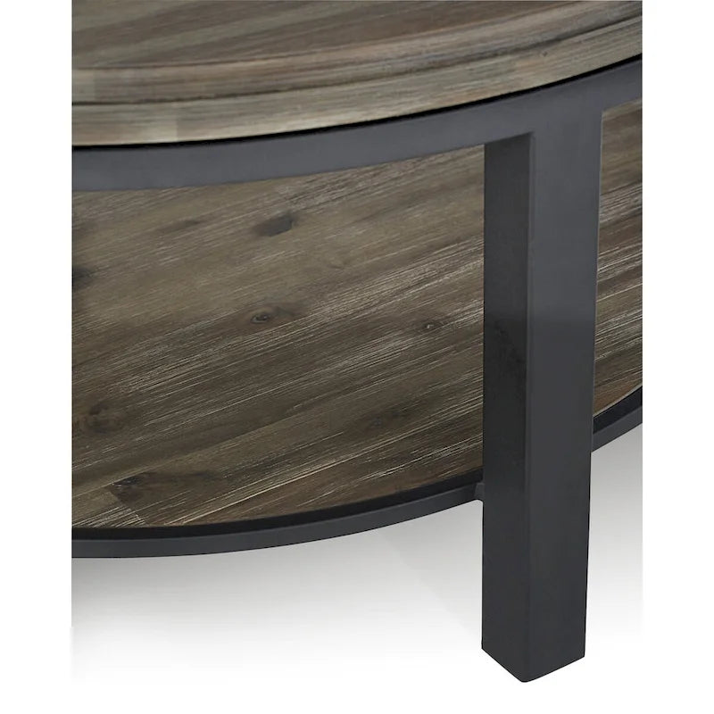 Table Basse Ronde Canyon en Bois Massif et Métal Gris Délavé - 19 x 40 x 40