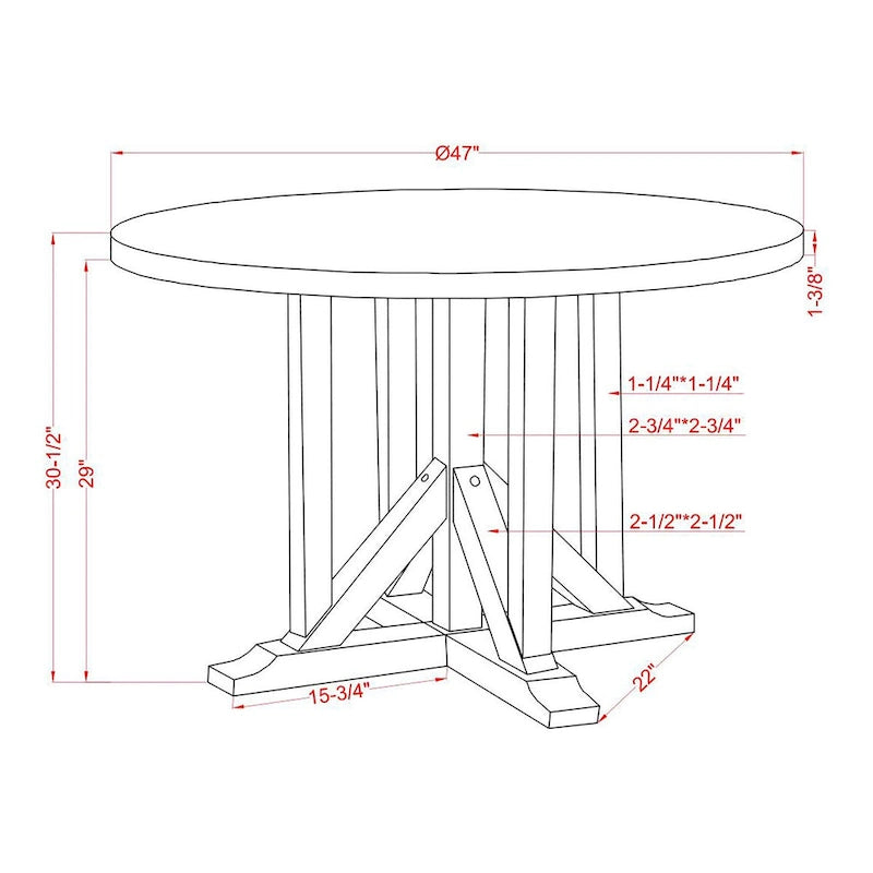 Table de salle à manger ronde de 47 pouces Derry, blanc antique et chêne foncé, de Furniture of America