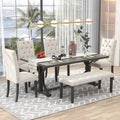 Ensemble de salle à manger rustique 6 pièces : table rectangulaire en bois de 183 cm, 4 chaises rembourrées et un banc