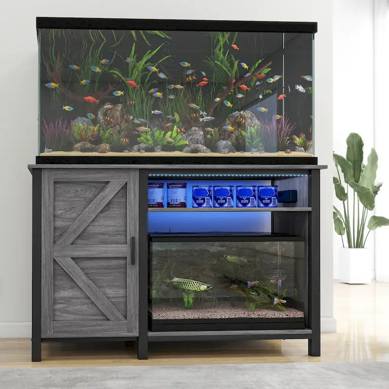 Meuble d'aquarium de 52 pouces de large pour aquariums de 55-75 gallons avec bande lumineuse RVB