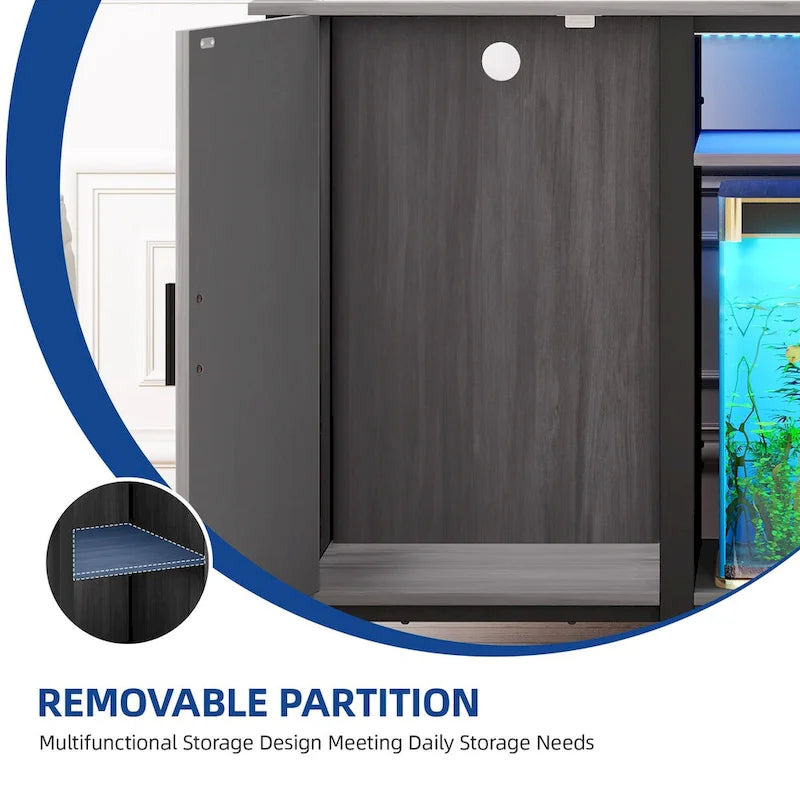 Meuble d'aquarium de 52 pouces de large pour aquariums de 55-75 gallons avec bande lumineuse RVB