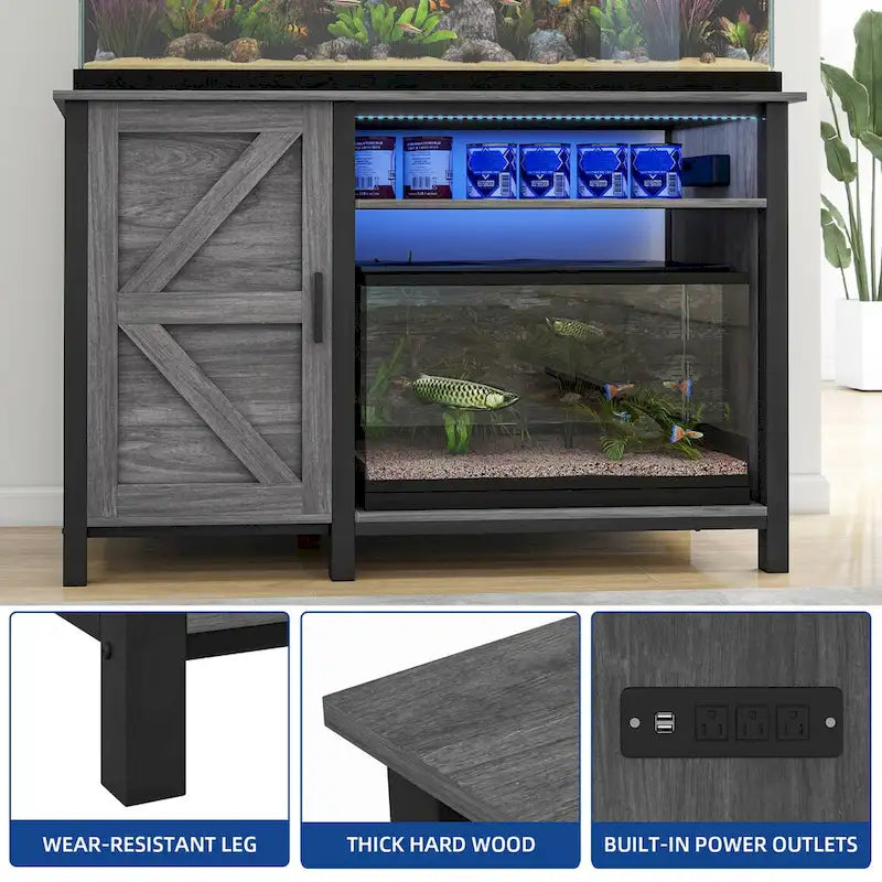 Meuble d'aquarium de 52 pouces de large pour aquariums de 55-75 gallons avec bande lumineuse RVB