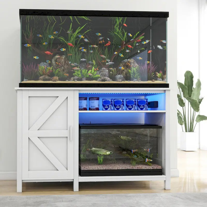 Meuble d'aquarium de 52 pouces de large pour aquariums de 55-75 gallons avec bande lumineuse RVB