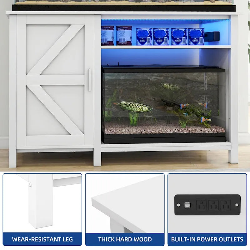 Meuble d'aquarium de 52 pouces de large pour aquariums de 55-75 gallons avec bande lumineuse RVB
