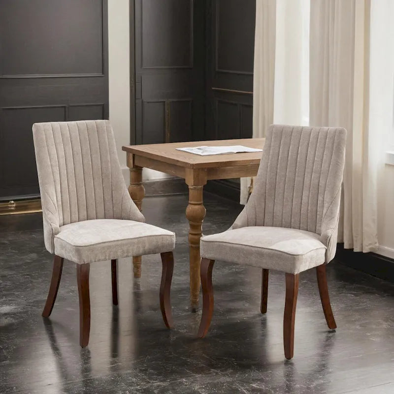 Chaises de salle à manger Rayon en tissu floqué avec pieds en bois massif courbés, tapissées, style fauteuil de cuisine, lot de 2