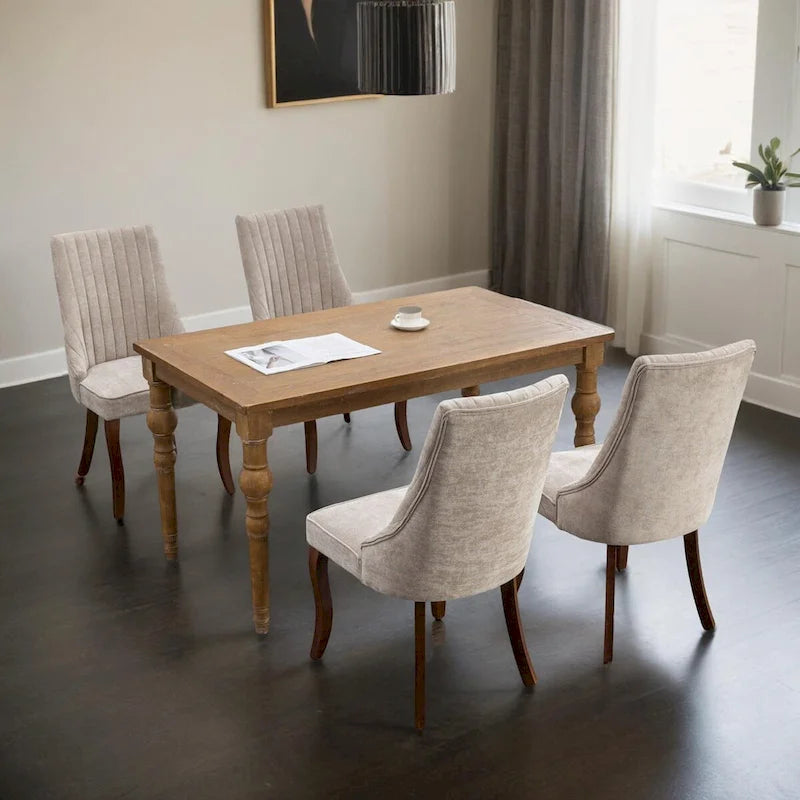 Chaises de salle à manger Rayon en tissu floqué avec pieds en bois massif courbés, tapissées, style fauteuil de cuisine, lot de 2