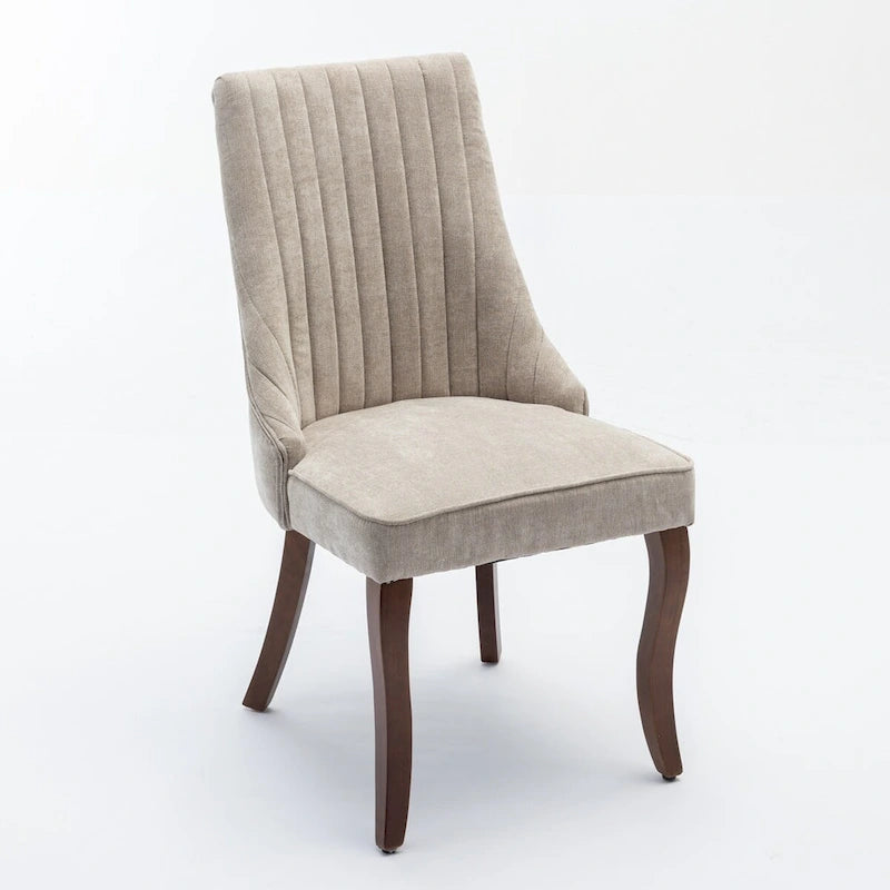 Chaises de salle à manger Rayon en tissu floqué avec pieds en bois massif courbés, tapissées, style fauteuil de cuisine, lot de 2