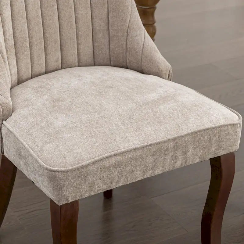 Chaises de salle à manger Rayon en tissu floqué avec pieds en bois massif courbés, tapissées, style fauteuil de cuisine, lot de 2