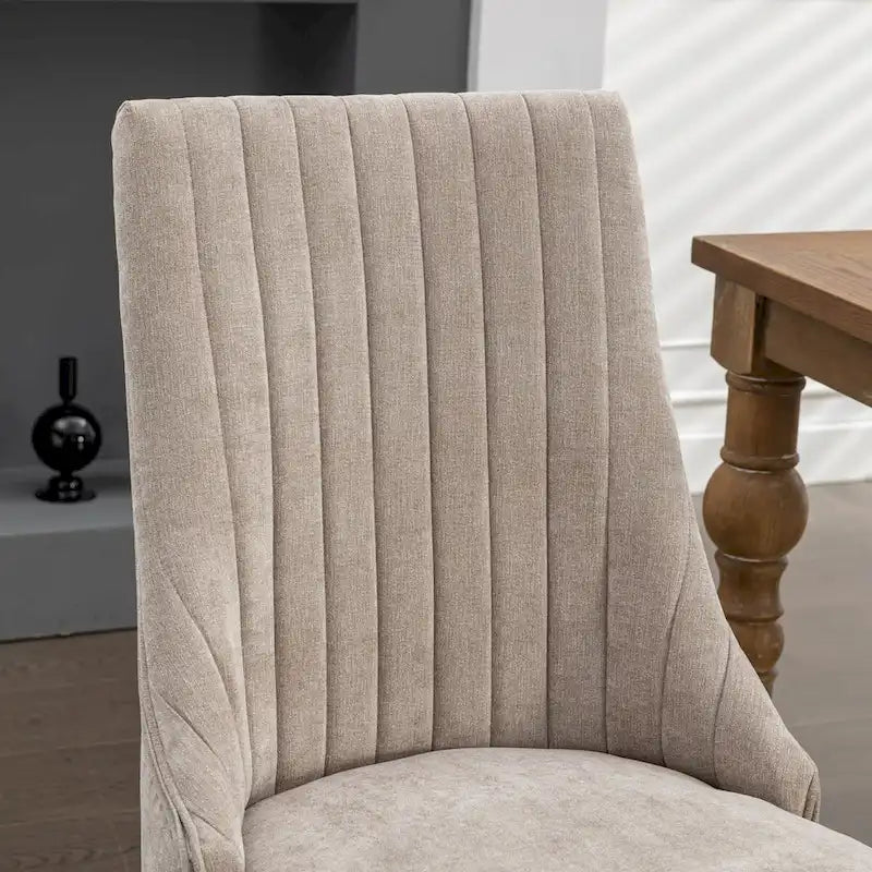 Chaises de salle à manger Rayon en tissu floqué avec pieds en bois massif courbés, tapissées, style fauteuil de cuisine, lot de 2
