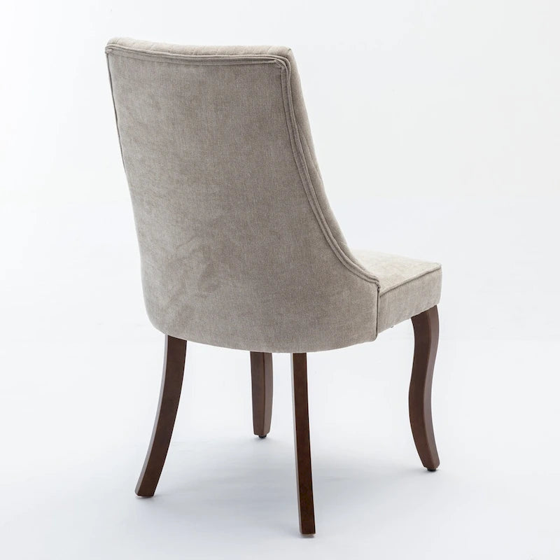 Chaises de salle à manger Rayon en tissu floqué avec pieds en bois massif courbés, tapissées, style fauteuil de cuisine, lot de 2