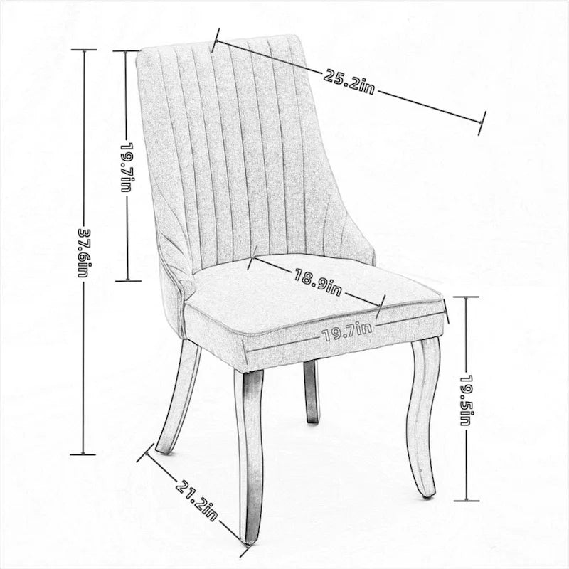 Chaises de salle à manger Rayon en tissu floqué avec pieds en bois massif courbés, tapissées, style fauteuil de cuisine, lot de 2