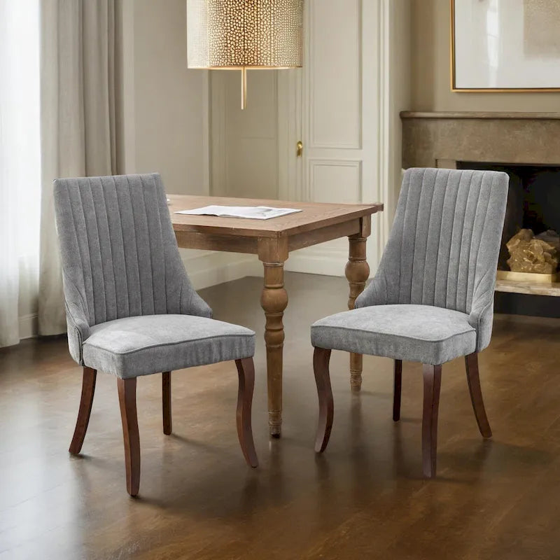 Chaises de salle à manger Rayon en tissu floqué avec pieds en bois massif courbés, tapissées, style fauteuil de cuisine, lot de 2