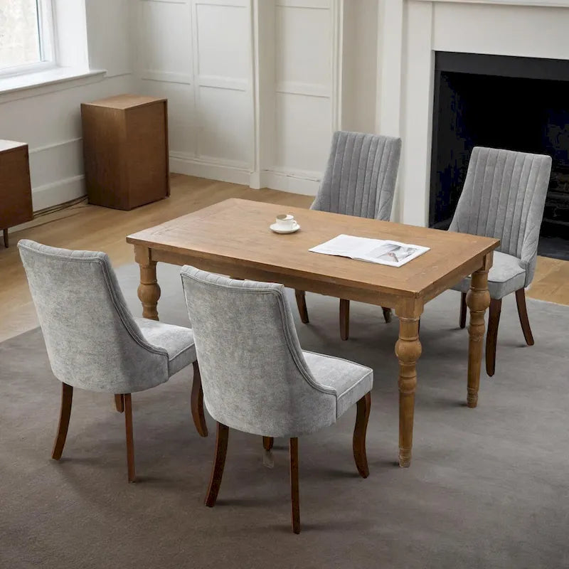 Chaises de salle à manger Rayon en tissu floqué avec pieds en bois massif courbés, tapissées, style fauteuil de cuisine, lot de 2
