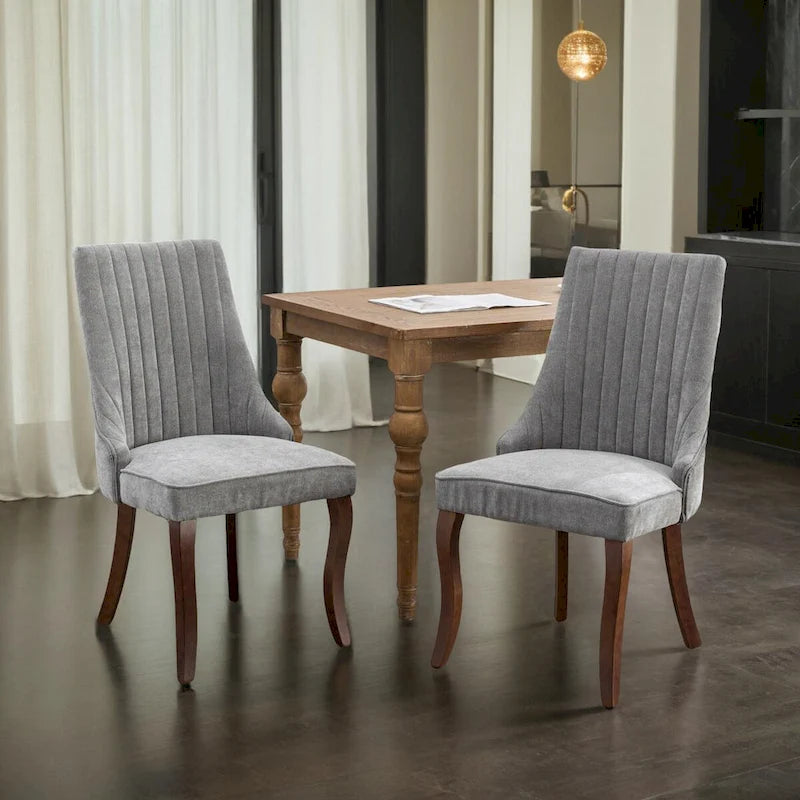 Chaises de salle à manger Rayon en tissu floqué avec pieds en bois massif courbés, tapissées, style fauteuil de cuisine, lot de 2