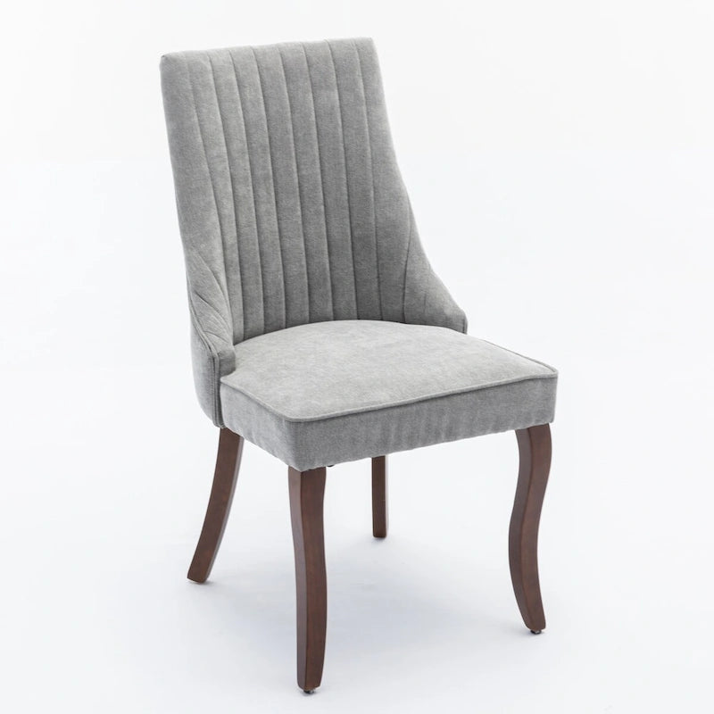 Chaises de salle à manger Rayon en tissu floqué avec pieds en bois massif courbés, tapissées, style fauteuil de cuisine, lot de 2