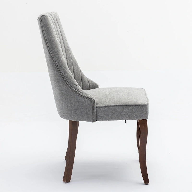 Chaises de salle à manger Rayon en tissu floqué avec pieds en bois massif courbés, tapissées, style fauteuil de cuisine, lot de 2