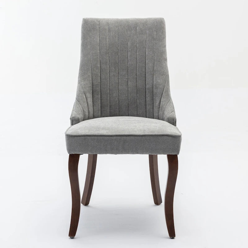Chaises de salle à manger Rayon en tissu floqué avec pieds en bois massif courbés, tapissées, style fauteuil de cuisine, lot de 2
