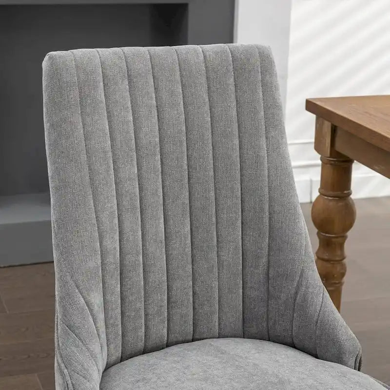 Chaises de salle à manger Rayon en tissu floqué avec pieds en bois massif courbés, tapissées, style fauteuil de cuisine, lot de 2