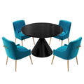 Ensemble de salle à manger avec grande table à manger de comptoir noir très brillant de luxe léger 48 et chaises de salle à manger en velours