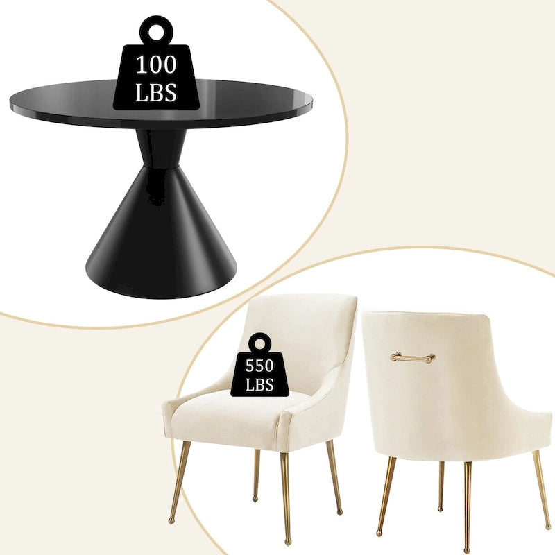 Ensemble de salle à manger avec grande table à manger de comptoir noir très brillant de luxe léger 48 et chaises de salle à manger en velours