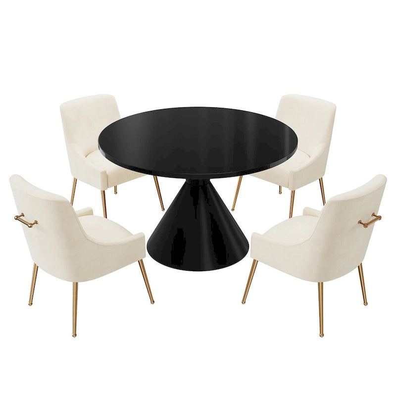 Ensemble de salle à manger avec grande table à manger de comptoir noir très brillant de luxe léger 48 et chaises de salle à manger en velours