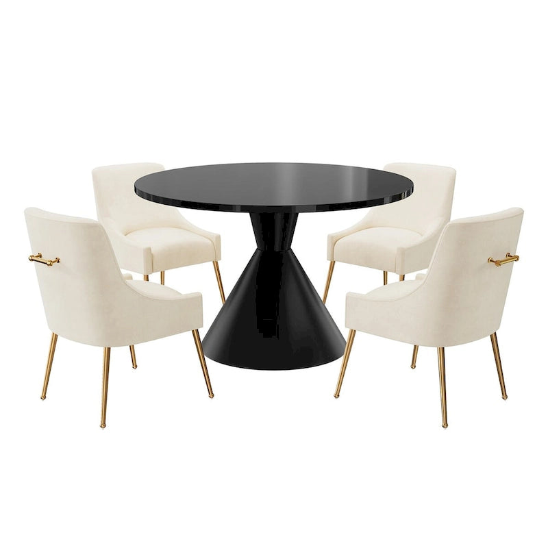 Ensemble de salle à manger avec grande table à manger de comptoir noir très brillant de luxe léger 48 et chaises de salle à manger en velours