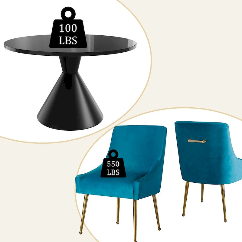 Ensemble de salle à manger avec grande table à manger de comptoir noir très brillant de luxe léger 48 et chaises de salle à manger en velours
