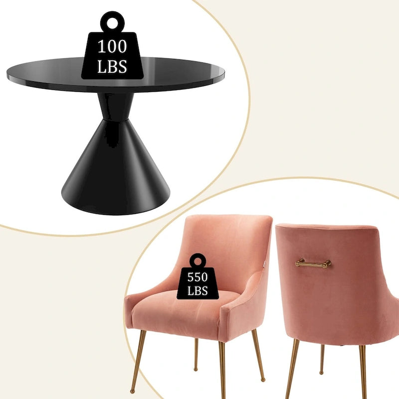 Ensemble de salle à manger avec grande table à manger de comptoir noir très brillant de luxe léger 48 et chaises de salle à manger en velours