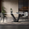 Table de salle à manger rectangulaire moderne blanche pour 6 personnes, pieds en acier au carbone noir, table de cuisine - 71