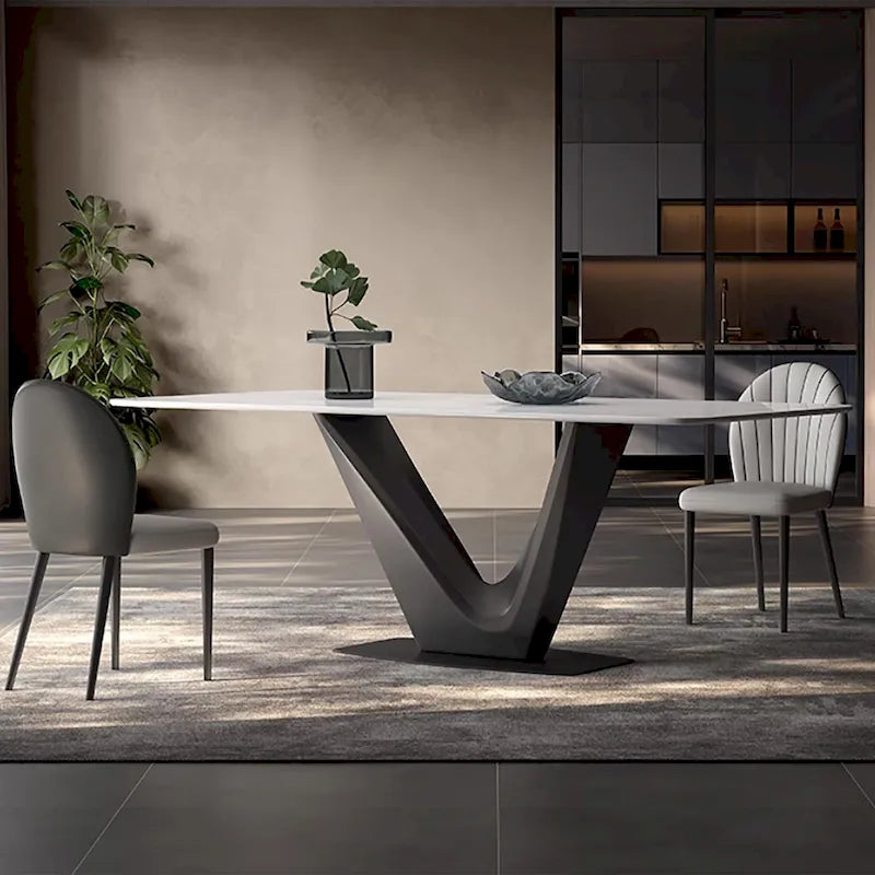 Table de salle à manger rectangulaire moderne blanche pour 6 personnes, pieds en acier au carbone noir, table de cuisine - 71