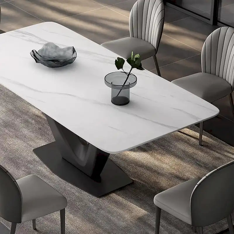 Table de salle à manger rectangulaire moderne blanche pour 6 personnes, pieds en acier au carbone noir, table de cuisine - 71