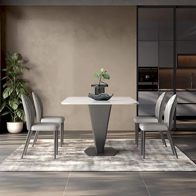 Table de salle à manger rectangulaire moderne blanche pour 6 personnes, pieds en acier au carbone noir, table de cuisine - 71
